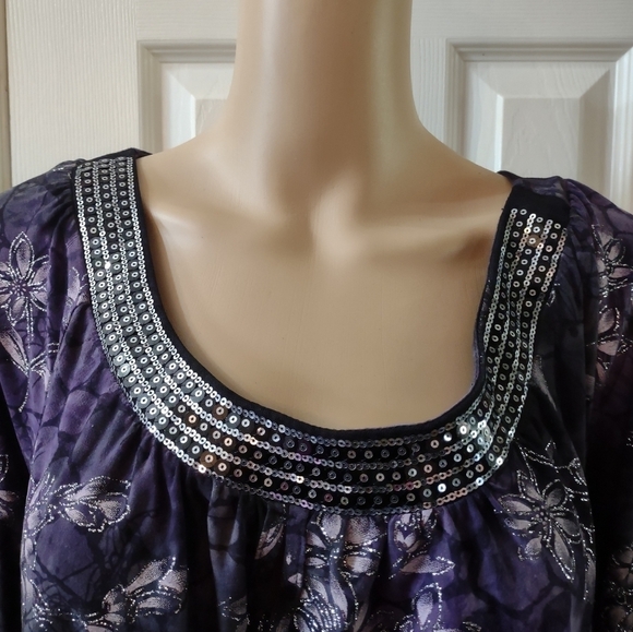 Cato women's size xl sequin purple floral glitter blouse shirt top - Picture 2 of 6